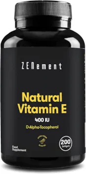 Produktbild von Zenement | Natürliches Vitamin E - 400 IE, (D-Alpha-Tocopherol), 200 Weiche Kapseln | Antioxidant und Anti-Aging | GMO-frei