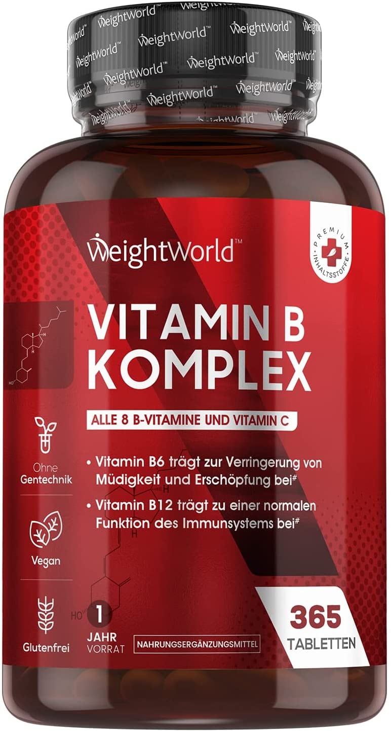 Produktbild von Bewertung WeightWorld Vitamin B Komplex für 365 vegane Tabletten Alle 8 B-Vitamine & Vitamin C - 200µg Folsäure, 150µg Biotin & 50µg Vitamin B12 pro Tablette - 1 Jahr Vorrat - Gut verträglich & bioverfügbar - WeightWorld