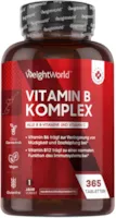 Produktbild von Bewertung WeightWorld Vitamin B Komplex für 365 vegane Tabletten Alle 8 B-Vitamine & Vitamin C - 200µg Folsäure, 150µg Biotin & 50µg Vitamin B12 pro Tablette - 1 Jahr Vorrat - Gut verträglich & bioverfügbar - WeightWorld
