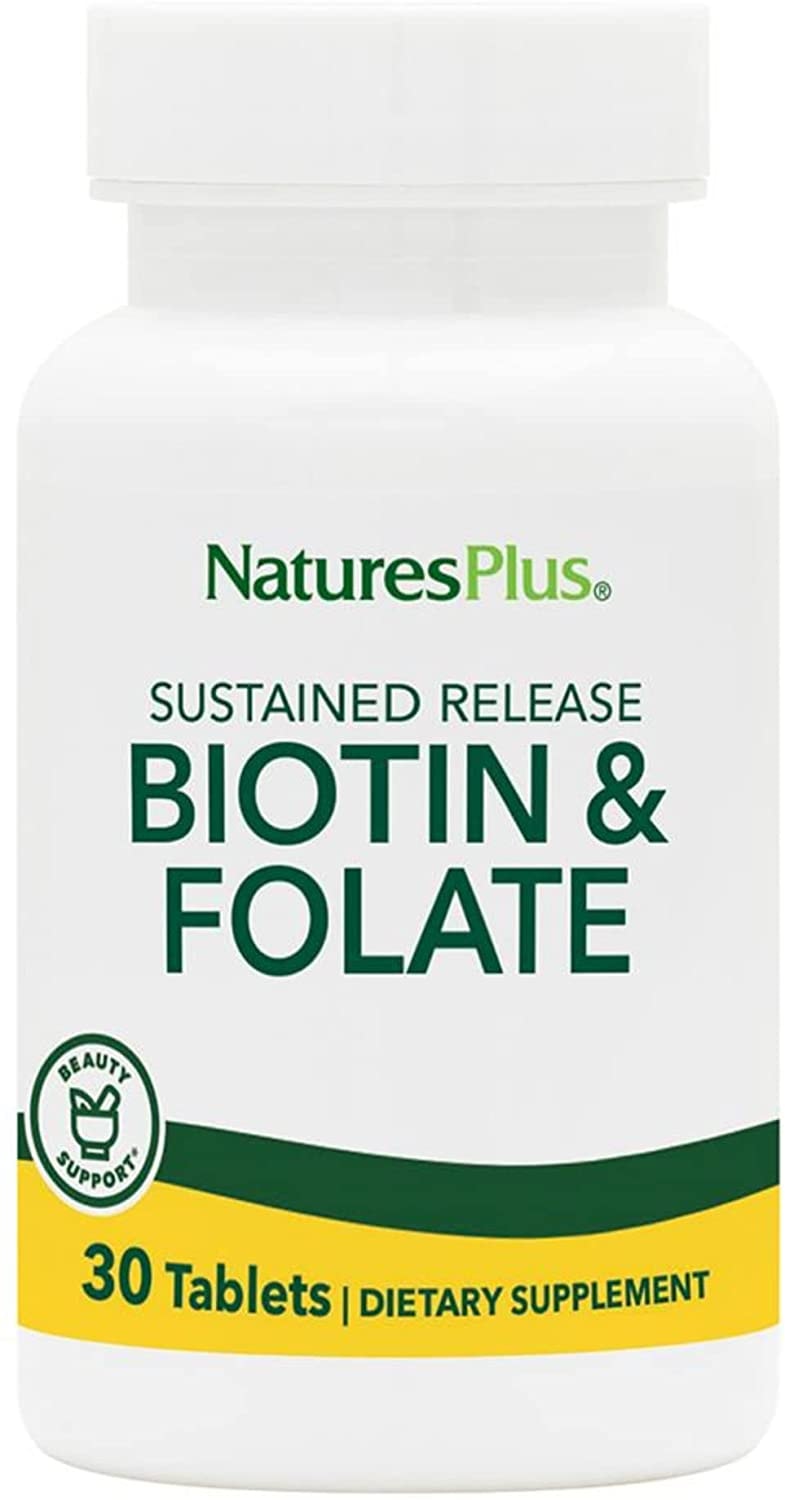 Produktbild von Natures Plus Vitamin B7 Biotin & Folate (2500 mcgBiotin/800mcg Folat) 30 Tabletten S/R NP