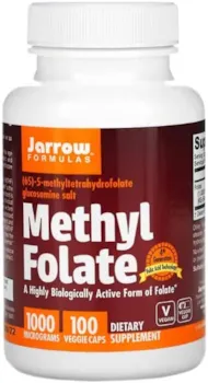 Produktbild von Jarrow Formulas, Methyl Folate (5-MTHF), 1000mcg, Folsäure, 100 vegane Kapseln, Laborgeprüft, Glutenfrei, Vegetarisch, Sojafrei, Ohne Gentechnik