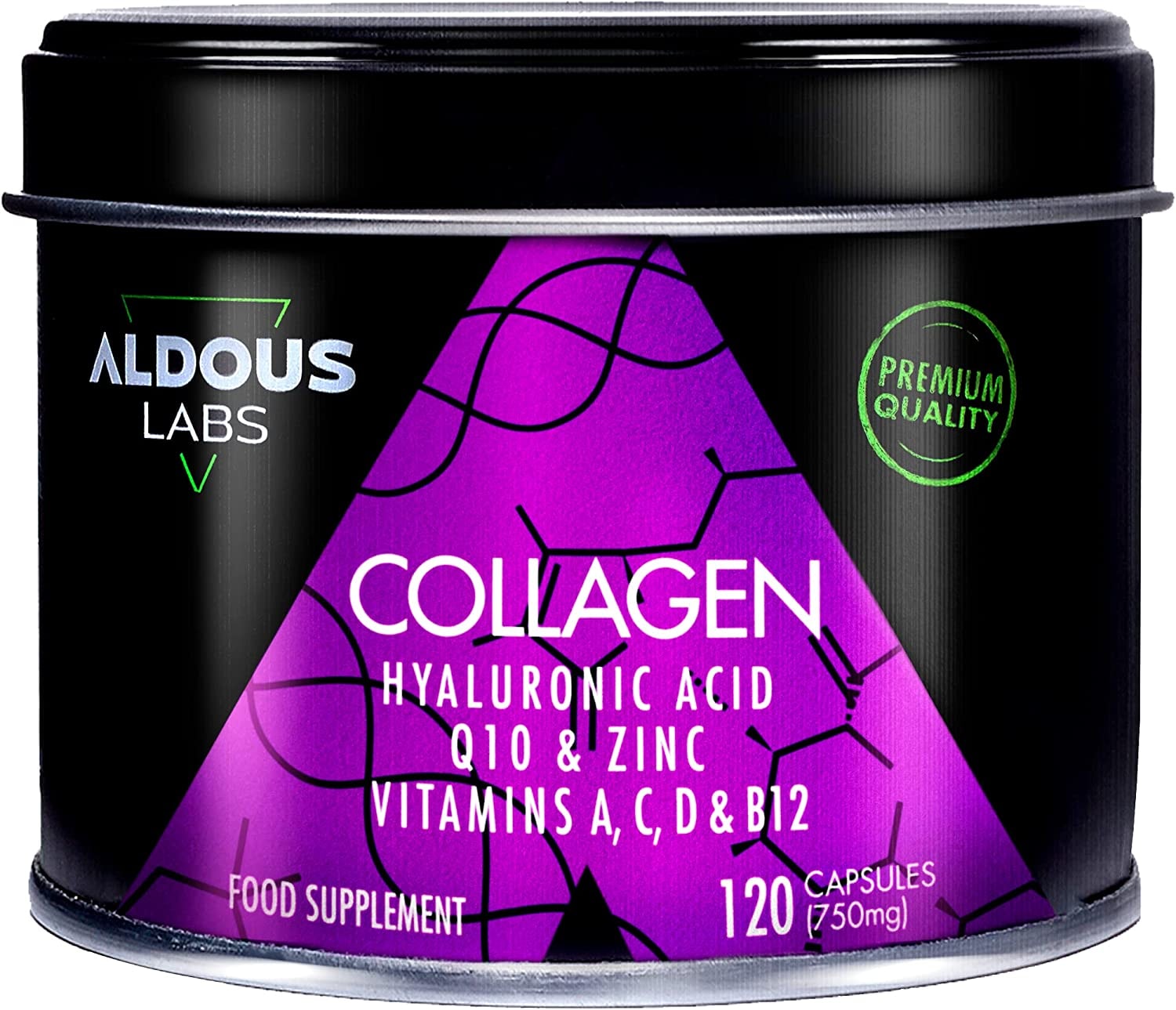 Produktbild von ALDOUS LABS 120 Kollagen Kapseln Hochdosiert mit Hyaluronsäure Coenzym Q10 Vitamin C, A, D und B12 + Zink | Premium Kollagen Komplex | Haut Vitamine - Gelenke | Kollagen Hydrolysat | Hergestellt in EU