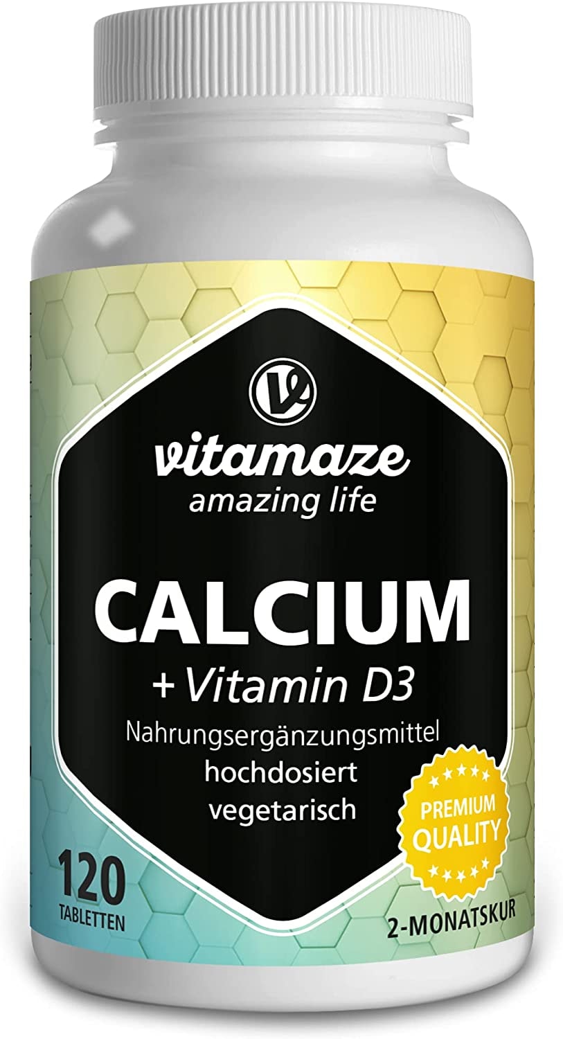 Produktbild von Bewertung Vitamaze amazing life Calcium Vitamin D3 hochdosiert 600 mg Kalzium Carbonat 400 IE Cholecalciferol pro Tagesdosis 120 vegetarische Tabletten für 2 Monate Nahrungsergänzung ohne Zusatzstoffe Made in Germany