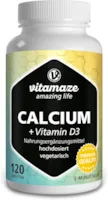 Produktbild von Bewertung Vitamaze amazing life Calcium Vitamin D3 hochdosiert 600 mg Kalzium Carbonat 400 IE Cholecalciferol pro Tagesdosis 120 vegetarische Tabletten für 2 Monate Nahrungsergänzung ohne Zusatzstoffe Made in Germany