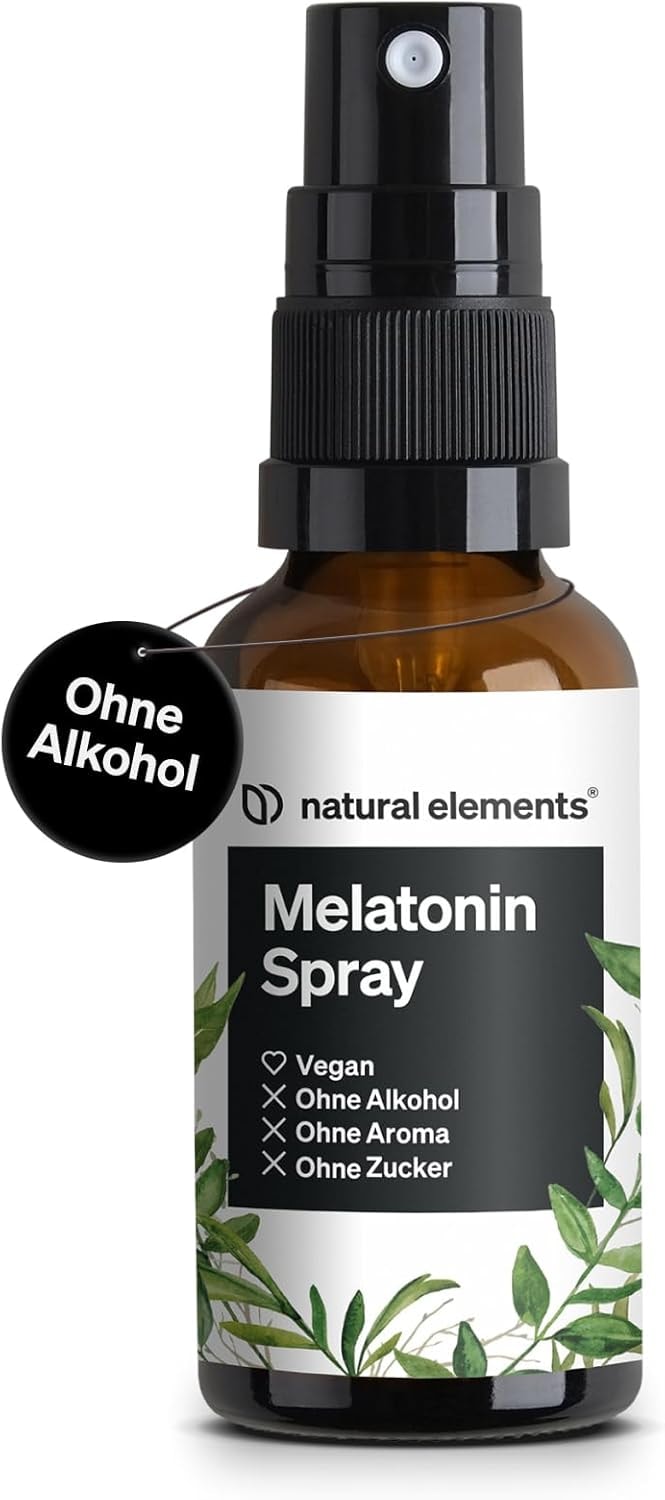 Produktbild von Bewertung natural elements Melatonin Spray Neutral 0,5 mg Melatonin pro Tagesdosis mit Vitamin B1 und B6 30 ml vegan in Deutschland produziert