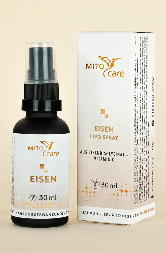 Produktbild von Bewertung MITOcare Eisen Lipo Spray Flüssigkeit Eisenbisglycinat organisch Blutbildung Hämoglobin Sauerstofftransport Art.-Nr. 1005016