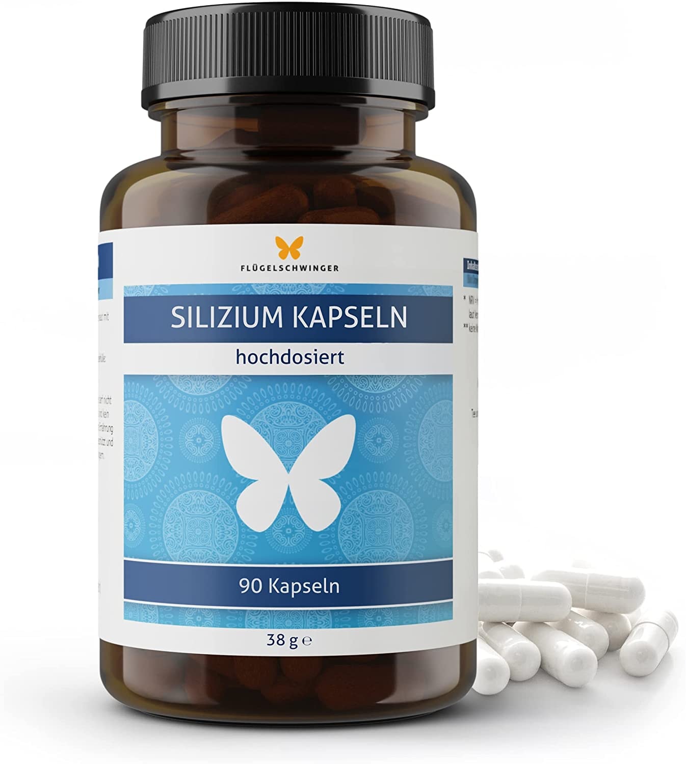 Produktbild von Flügelschwinger - 90 Silizium Kapseln für 3 Monate, aus Bambus Extrakt, 100 mg Silicium aus 214 mg Bambus Extrakt pro Kapsel, mit Zink zur Unterstützung normaler Knochen, Haare, Nägel & Haut, hochdosiert, vegan