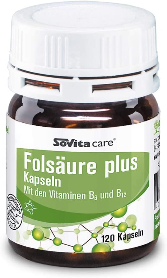 Produktbild von SoVita Folsäure plus, mit Vitamin B6 und Vitamin B12, Nahrungsergänzungsmittel, 120 Kapseln