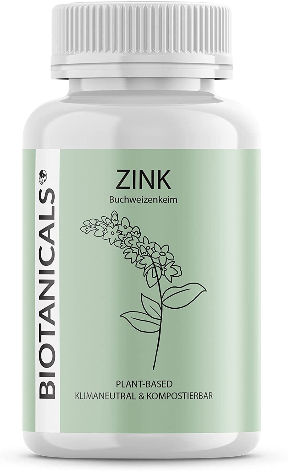 Produktbild von Biotanicals - Zink Kapseln (120 Stück) - Pflanzliches Zink aus natürlichem Buchweizenkeim Pulver - Laborgeprüft - CO2 neutral & kompostierbare Dose - vegan