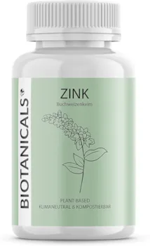 Produktbild von Biotanicals - Zink Kapseln (120 Stück) - Pflanzliches Zink aus natürlichem Buchweizenkeim Pulver - Laborgeprüft - CO2 neutral & kompostierbare Dose - vegan
