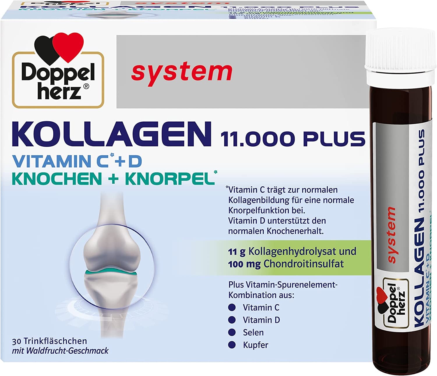 Produktbild von Doppelherz system KOLLAGEN 11.000 PLUS – Mit Nährstoffen, die zur Gesundheit des Bewegungsapparates und zum Zellschutz beitragen – 30 Trinkfläschchen
