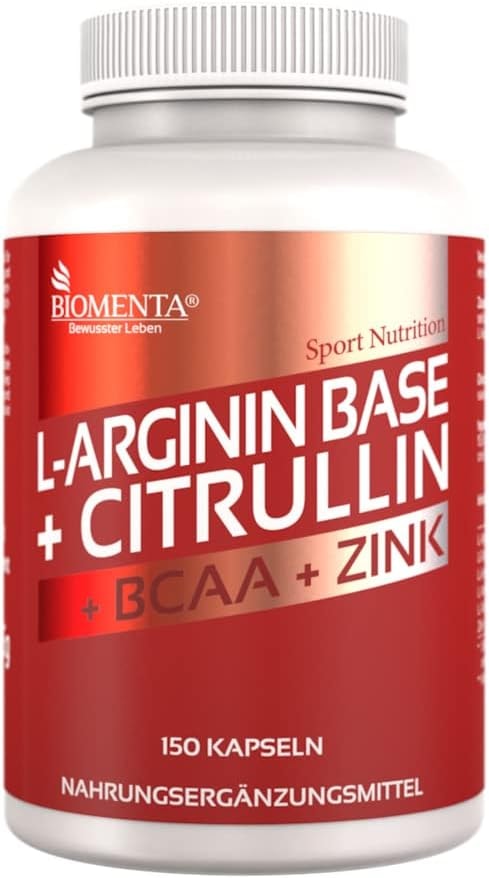 Produktbild von Bewertung BIOMENTA L-Arginin Citrullin 150 Arginin Citrullin Kapseln hochdosiert mit L-Arginine Base L Citrullin Malat BCAAs und Zink Premiumqualität