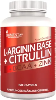 Produktbild von Bewertung BIOMENTA L-Arginin Citrullin 150 Arginin Citrullin Kapseln hochdosiert mit L-Arginine Base L Citrullin Malat BCAAs und Zink Premiumqualität