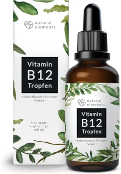 natural elements Vitamin B12 Tropfen - 50ml (900 Tropfen) - Beide Aktivformen (Methyl- & Adenosylcobalamin) - Ohne Alkohol, vegan