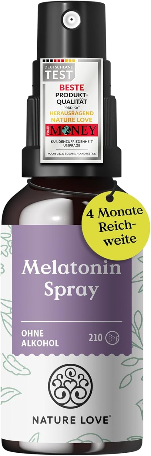Produktbild von Bewertung NATURE LOVE Melatonin Spray geschmacksneutral ohne Alkohol  0,5 mg Melatonin pro Tagesdosis mit Vitamin B1 und B6 30 ml vegan hochdosiert