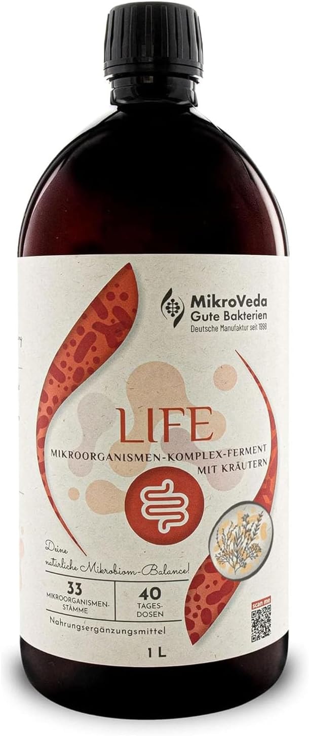 Produktbild von Bewertung MikroVeda LIFE Bio Mikroorganismen Komplex Kräuterferment Darmflora probiotisch 1 Liter R-PET 100% recycelt fermentierte Kräuter zum Trinken