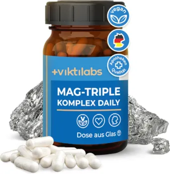 viktilabs Magnesium hochdosiert Kapseln 100% vegan Hochwertiges Mag-Triple® Daily Komplex 60 Magnesium Kapseln (Monatsvorrat) Entwickelt in Deutschland Bequem schluckbar