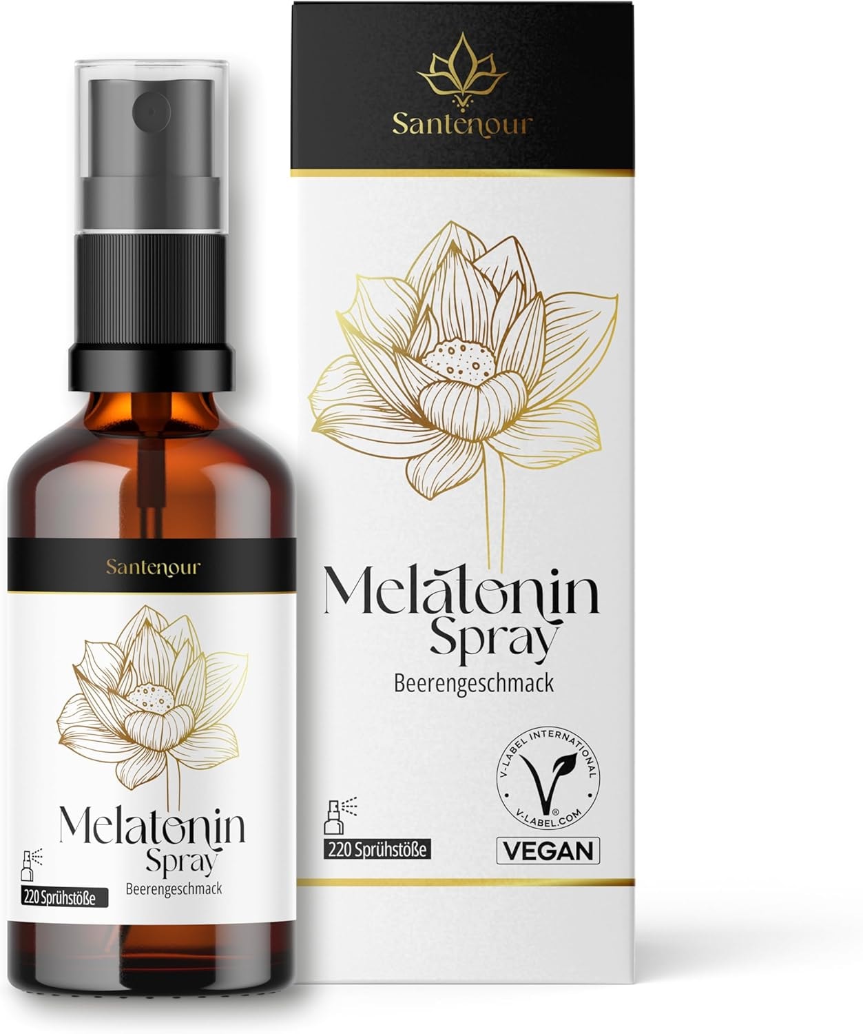 Produktbild von Bewertung Santenour Melatonin Spray 0,5 mg 30 ml Hochdosiert 240 Tage Vorrat Einschlafspray Nahrungsergänzungsmittel mit Vitamin B6 Beerengeschmack 220 Sprühstöße