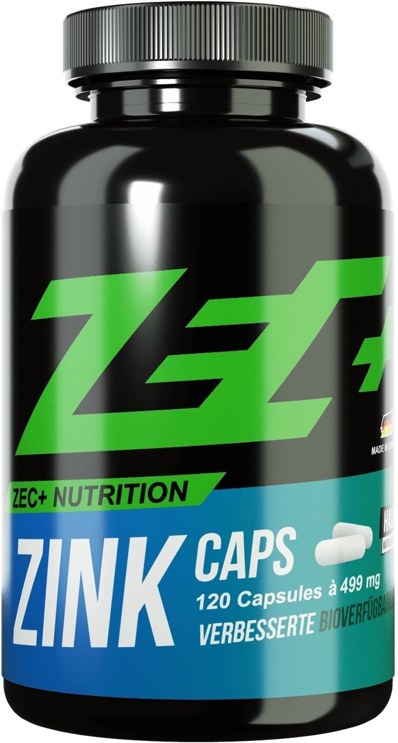 Produktbild von ZEC+ Nutrition Zink Caps – 120 Kapseln mit Zink-Bisglycinat, Zink-Präparat mit essenziellen Spurenelementen, Made in Germany