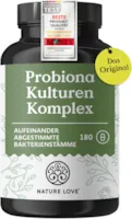Produktbild von Bewertung Nature Love Probiona Komplex Probiotika Bakterienstämme mit Ballaststoffe für die Darmflora 300 Mrd. KBE je Gramm magensaftresistent und vegan mit Lactobacillus und Bifidobakterien hochdosierte 20 Mrd KBE je Tagesdosis 3 Monate