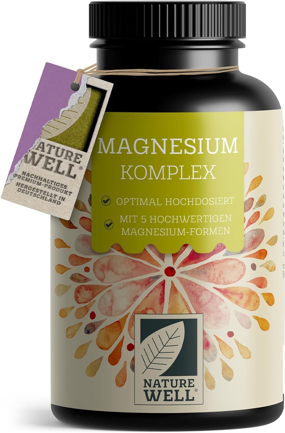 Produktbild von Bewertung NATUREWELL Magnesium Komplex 180 Kapseln 400 mg Magnesium pro Tag aus 5 hochwertigen Magnesium-Formen Magnesium-Oxid Citrat Bisglycina, Malat & Ascorbat optimale Bioverfügbarkeit Vorrat für 3 Monate