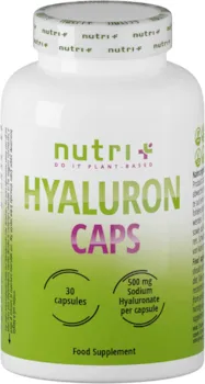 Produktbild von nutri + Hyaluronsäure Kapseln hochdosiert Hyaluron vegan 500mg hochmolekular 800-1500 kDa und durch Fermentation in Deutschland hergestellt - Natriumhyaluronat