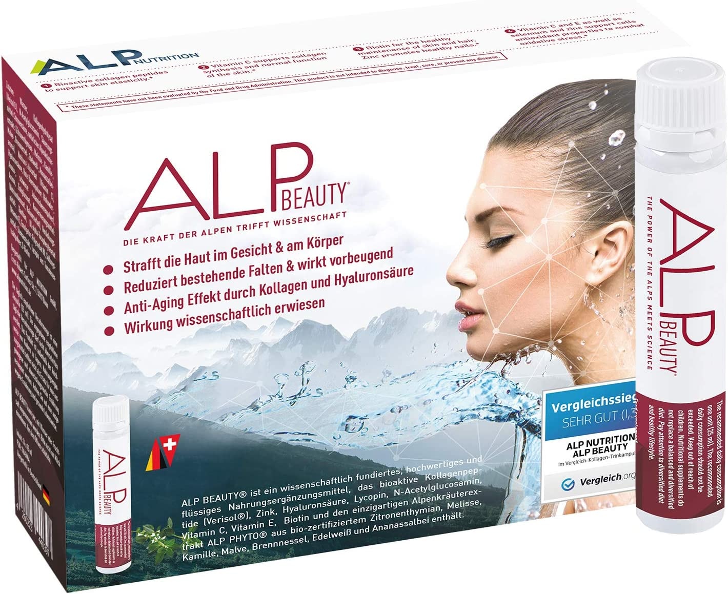Produktbild von ALP BEAUTY Kollagen Trinkampullen Collagen Complex mit Hyaluron Verisol Kollagen Hydrolysat Biotin - Anti Falten Gesichtspflege 14x 25ml