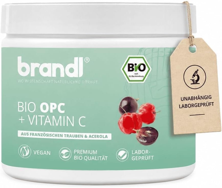 Produktbild von Bewertung brandl Bio OPC Kapseln Traubenkernextrakt hochdosiert mit Vitamin C aus Bio Acerola und 120 Premium-Kapseln Qualität hochwertiges OPC Traubenkernextrakt abgefüllt in Deutschland, unabhängig laborgeprüft
