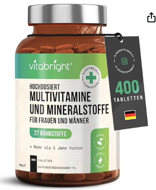 Produktbild von Bewertung vitabright Multivitamine und Mineralstoffe Filmtabletten Hochdosiert Vitamine Mineralstoffe 100% NRV Vegan Frauen Männer