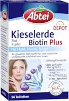 Produktbild von Abtei Kieselerde Biotin Plus – hochdosiertes Nahrungsergänzungsmittel mit Silicium, Zink für gesunde und schöne Haut, Haare und Nägel – Depot-Technologie mit Langzeiteffekt – 1x 56 Tabletten