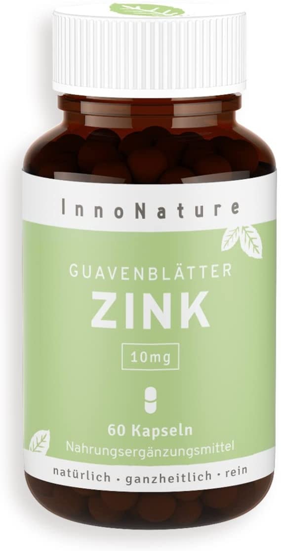 Produktbild von Bewertung InnoNature Natürliches pflanzliches Zink aus Guavenblättern. Hochdosiert mit 10mg Zink (100% NRV*) pro Tagesdosis, 60 Kapseln, vegan, hergestellt in DE
