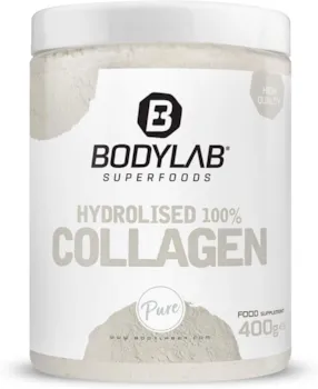 Produktbild von Bewertung Bodylab24 Hydrolised 100% Collagen 400g, reines Kollagen-Hydrolysat, 9.5g Eiweiß je Tagesdosis, unter 1g Fett und Kohlenhydrate, ideal zum Einrühren in Wasser, Fruchtsaft oder Heißgetränk, Neutral