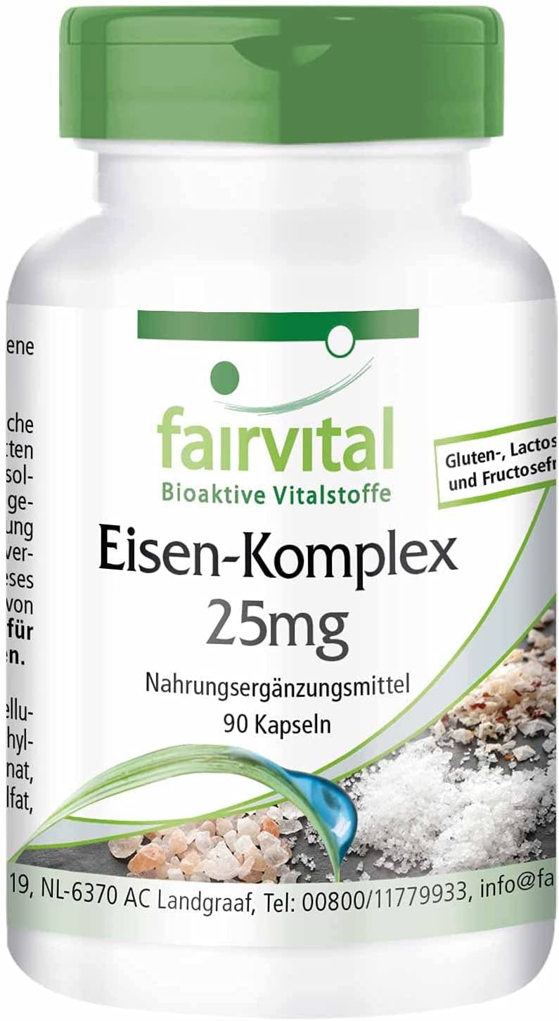 Produktbild von fairvital Eisen-Komplex 25mg Kapseln - HOCHDOSIERT - VEGAN - 90 Kapseln