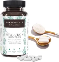 Produktbild von Puretanicals - Hyaluronsäure Kapseln | Haut Haare Nägel für Frauen & Männer | Vitamin C, B12, Zink, Biotin, Niacin, Selen | 350mg Hyaluron hochdosiert laborgeprüft | Vegan aus Deutschland ohne Magnesiumstearat