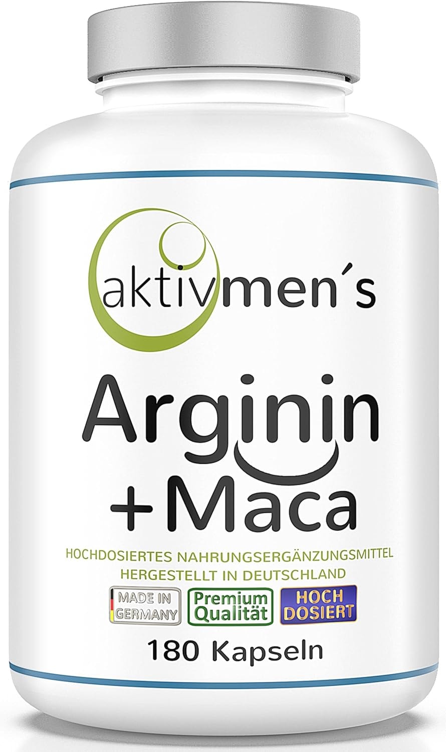 Produktbild von Bewertung aktivmen´s Arginin Maca hochdosiert für stark aktive Männer von Experten laborgeprüft 180 Kapseln VEGAN pflanzlich L-Arginin Base Maca Wurzel Extrakt 20:1