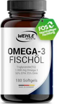 Wehle Sports Omega 3 Kapseln hochdosiert Fischöl Kapseln mit 2000mg (1000mg EPA & 500mg DHA) pro Tagesdosis Omega-3 Fettsäuren ohne Vitamin E Aufwendig gereinigt aus nachhaltigem Fischfang