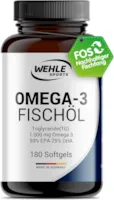 Produktbild von Bewertung Wehle Sports Omega 3 Kapseln hochdosiert Fischöl Kapseln mit 2000mg (1000mg EPA & 500mg DHA) pro Tagesdosis Omega-3 Fettsäuren ohne Vitamin E