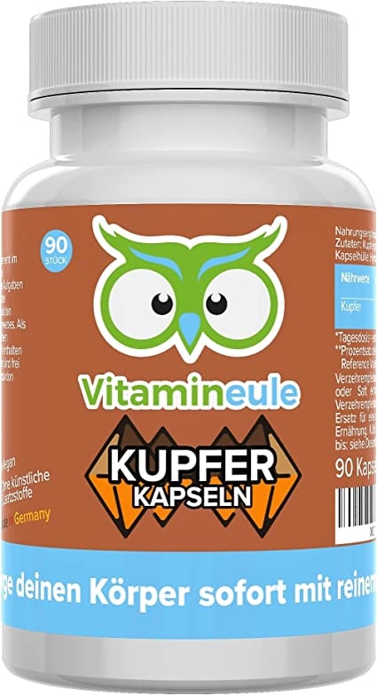 Vitamineule Kupfer Kapseln 4 mg hochdosiert & vegan Kupfergluconat ohne künstliche Zusätze - kleine Kapseln statt große Tabletten - Qualität aus Deutschland - Vitamineule®