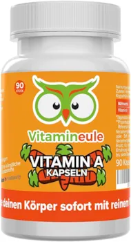 Produktbild von Vitamineule Vitamin A Kapseln hochdosiert & vegan - 10000 iE / 3000 µg Retinol (Retinylacetat) - ohne künstliche Zusätze - Qualität aus Deutschland - effektiver als Beta Carotin - Vitamineule®