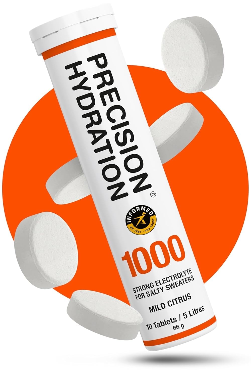 Produktbild von Bewertung Precision Hydration Elektrolyt Tabletten Mehrstufige efferveszierende Hydrationstabletten Bekämpft Krämpfe Kalorienarm glutenfrei vegetarisch freundlich 1 Tube, 1000 mg/L  Orange Tube