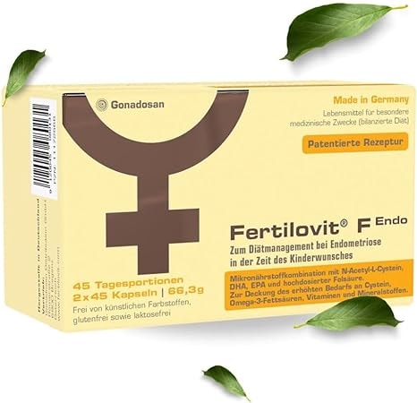 Produktbild von Bewertung Kinderwunsch Fertilovit F Endo Endometriose Lebensmittel für besondere medizinische Zwecke speziell entwickelt mit antientzündlichen und antioxidativen Nährstoffen ideal auch bei Kinderwunsch 90 Kapseln