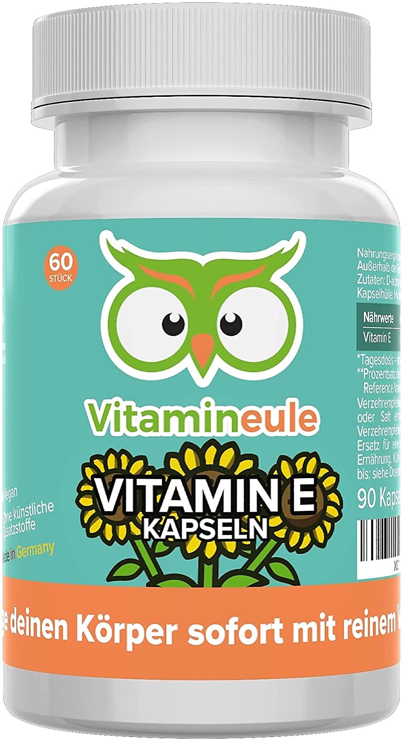 Vitamineule Vitamin E Kapseln - hochdosiert, natürlich & vegan - 100 mg / 150 i.E. - ohne künstliche Zusatzstoffe - Qualität aus Deutschland - kleine Vitamin E Kapseln statt große Tabletten - Vitamineule®