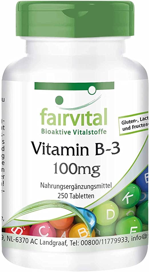 Produktbild von fairvital B3 Niacin 100mg - HOCHDOSIERT - VEGAN - Nicotinamid - 250 Tabletten