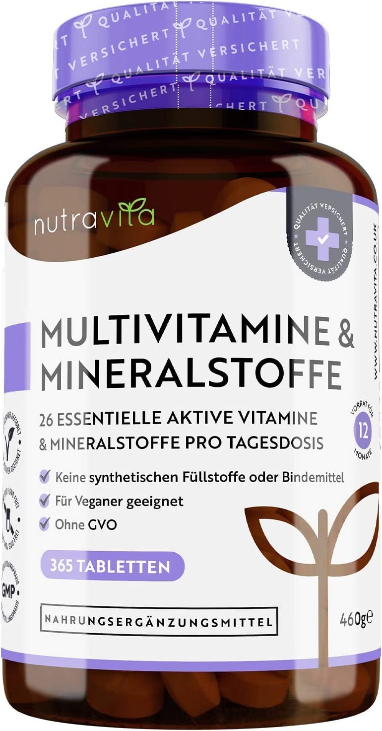 Produktbild von nutravita Multivitamin & Mineralstoffe 365 hochdosierte Tabletten mit Bioaktiv-Formen und Premium-Rohstoffen Unabhängig Laborgetestet vegane, Multivitamintabletten mit 26 aktiven Vitamine & Mineralstoffe