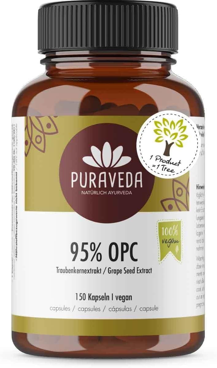 Produktbild von Bewertung PURAVEDA OPC Traubenkernextrakt Kapseln hochdosiert  400mg reines OPC 95% echter OPC Gehalt vegan 100% ohne Zusätze