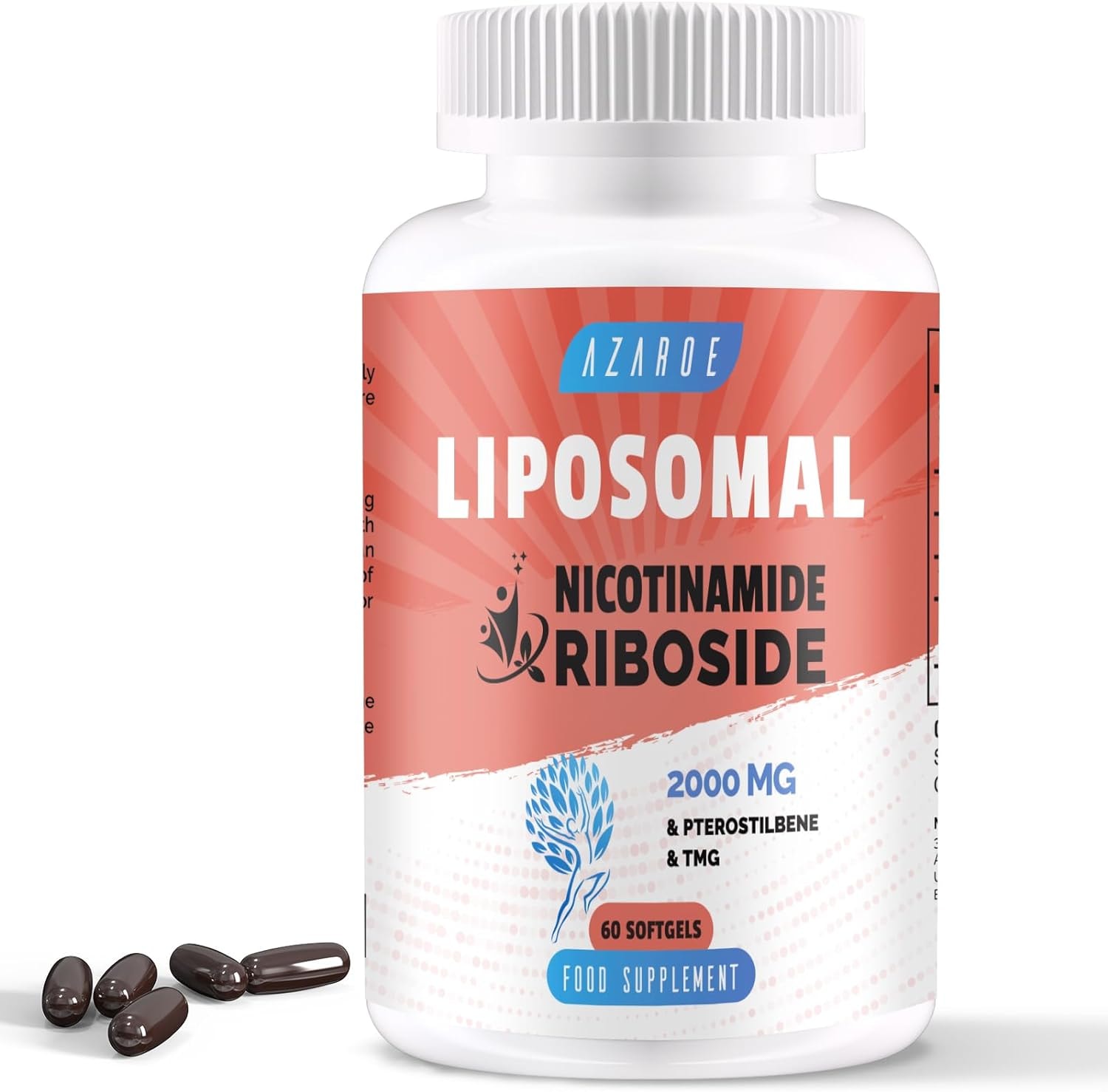 Produktbild von Bewertung AZAROE Liposomales Nicotinamid Ribosid 2000 mg mit TMG und Pterostilben Effizienter als NMN, Boost NAD+ Unterstützung des zellulären Energiestoffwechsels 60 Stück