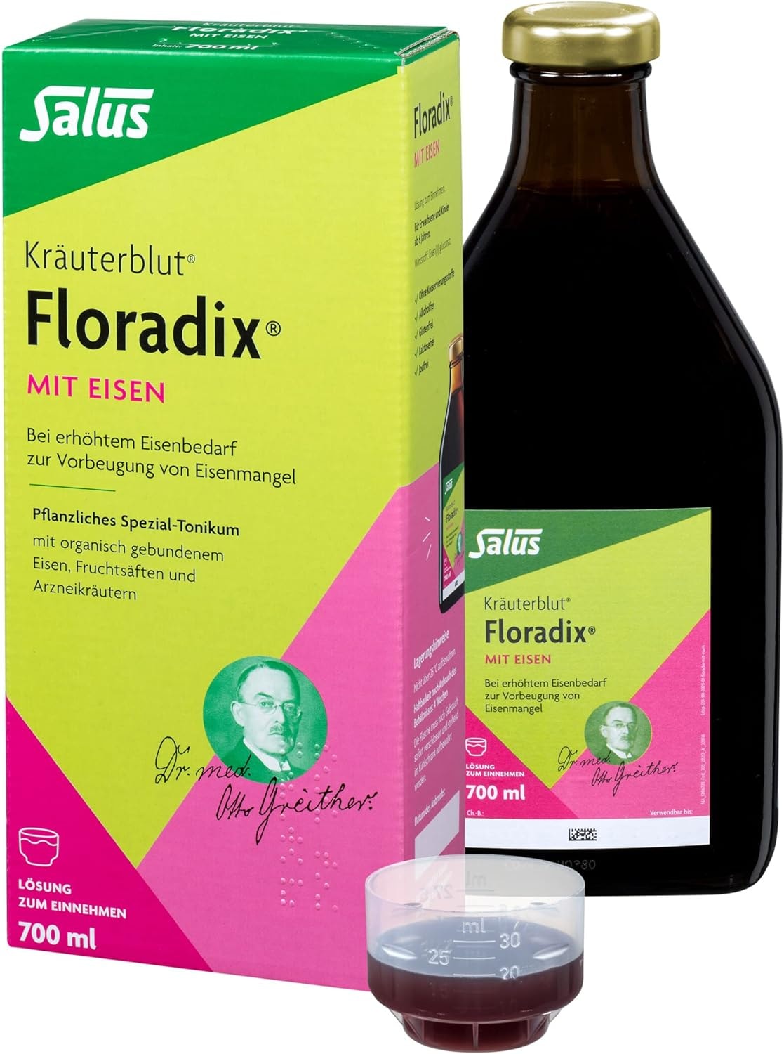 Produktbild von Bewertung Floradix Kräuterblut Eisen Lösung mit Vitamin C Extrakten biozertifiziert zum Einnehmen bei erhöhtem Eisenbedarf zur Vorbeugung von Eisenmangel pflanzliches Tonikum wertvollen Kräuterauszügen und Vitamin C