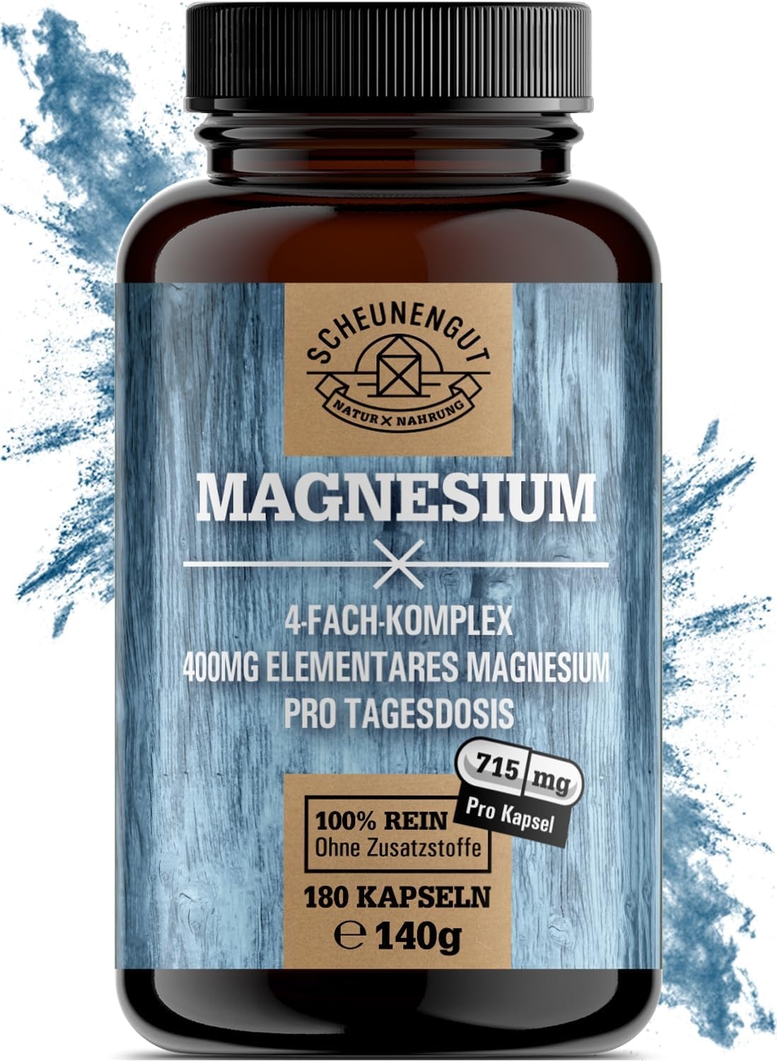 Produktbild von Bewertung SCHEUNENGUT Magnesium 1430mg pro Tagesdosis Laborgeprüfter 4-fach Magnesium Komplex PLUS 400mg ELEMENTARES bioaktives Magnesium Hochdosiert 180 Kapseln Laborgeprüft und Vegan DE SCHEUNENGUT®