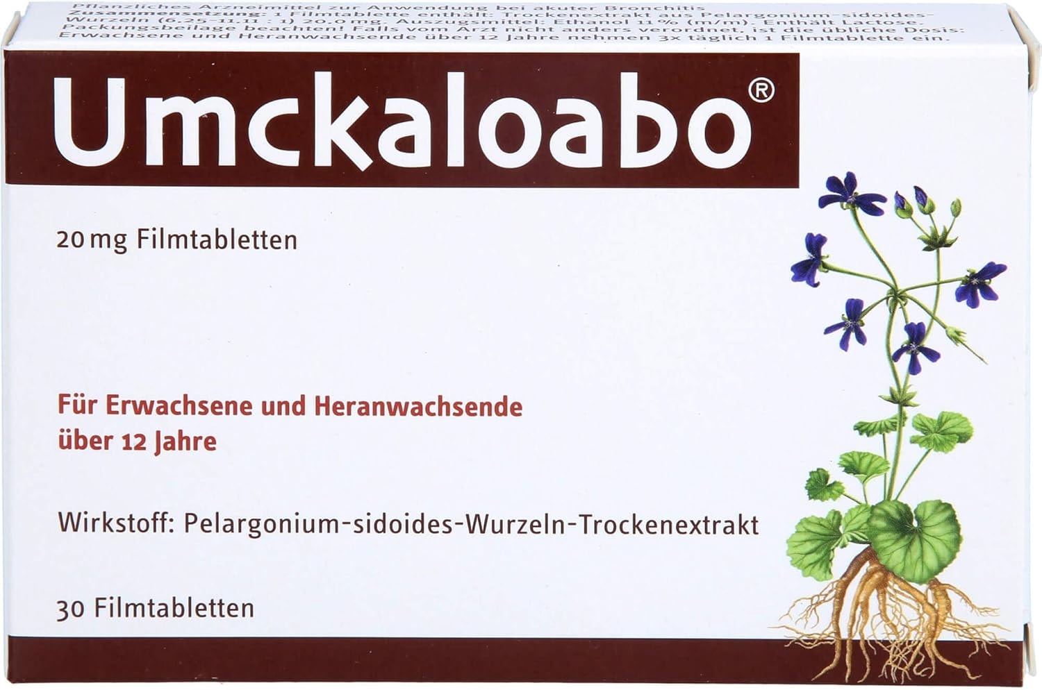 Produktbild von Bewertung Umckaloabo 20mg Filmtabletten 30 Stück für akute Bronchitis