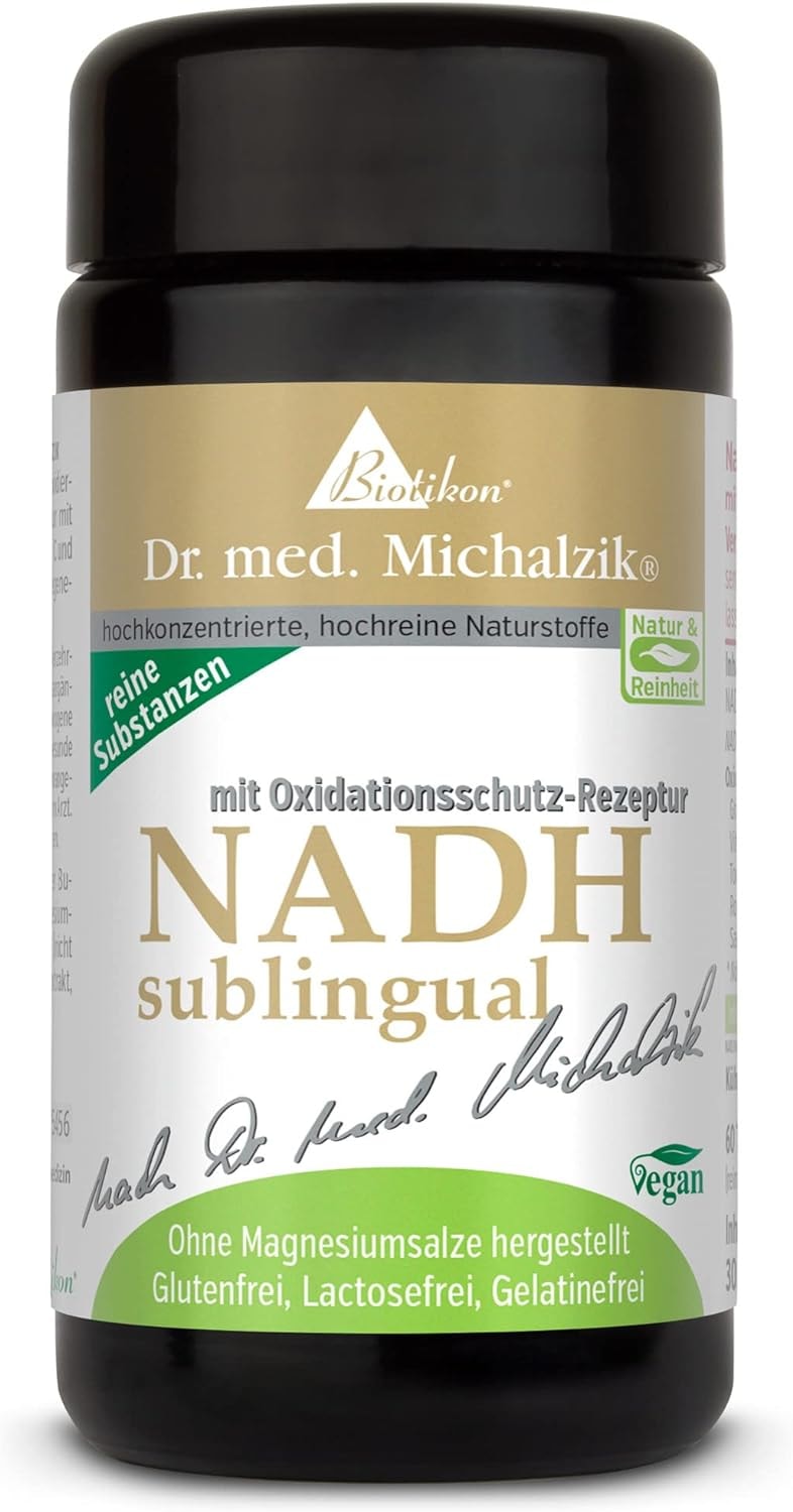 Produktbild von Bewertung Biotikon NADH 60 sublingual Dr. med. Michalzik reines NADH 20mg Oxidationsschutz Rezeptur, Ascorbinsäure 20mg Rote Bete Extrakt 3mg Himbeer-Aroma ohne Zusatzstoffe von Biotikon